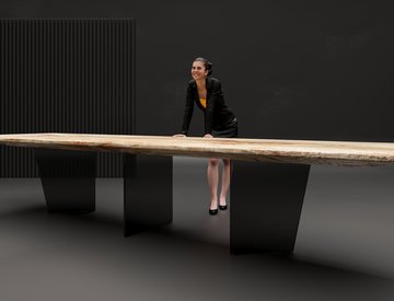 slab table wood dark glass